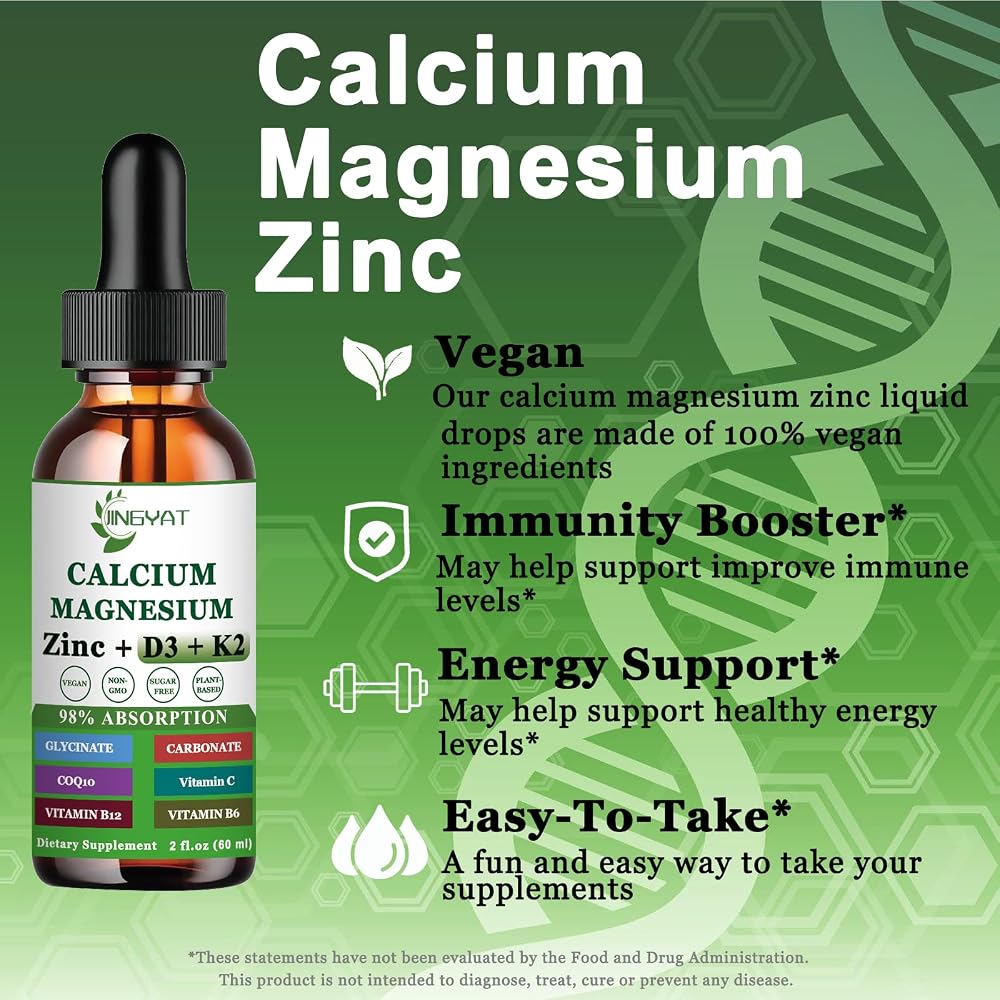 JINGYAT Calcium Magnesium Zinc Liquid Drops for Bone Strength - 2 Fl Oz - image 4