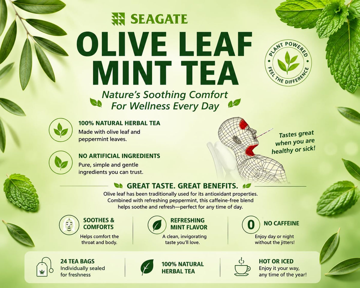 Seagate Products Olive Leaf Herbal Mint Tea 24 Count