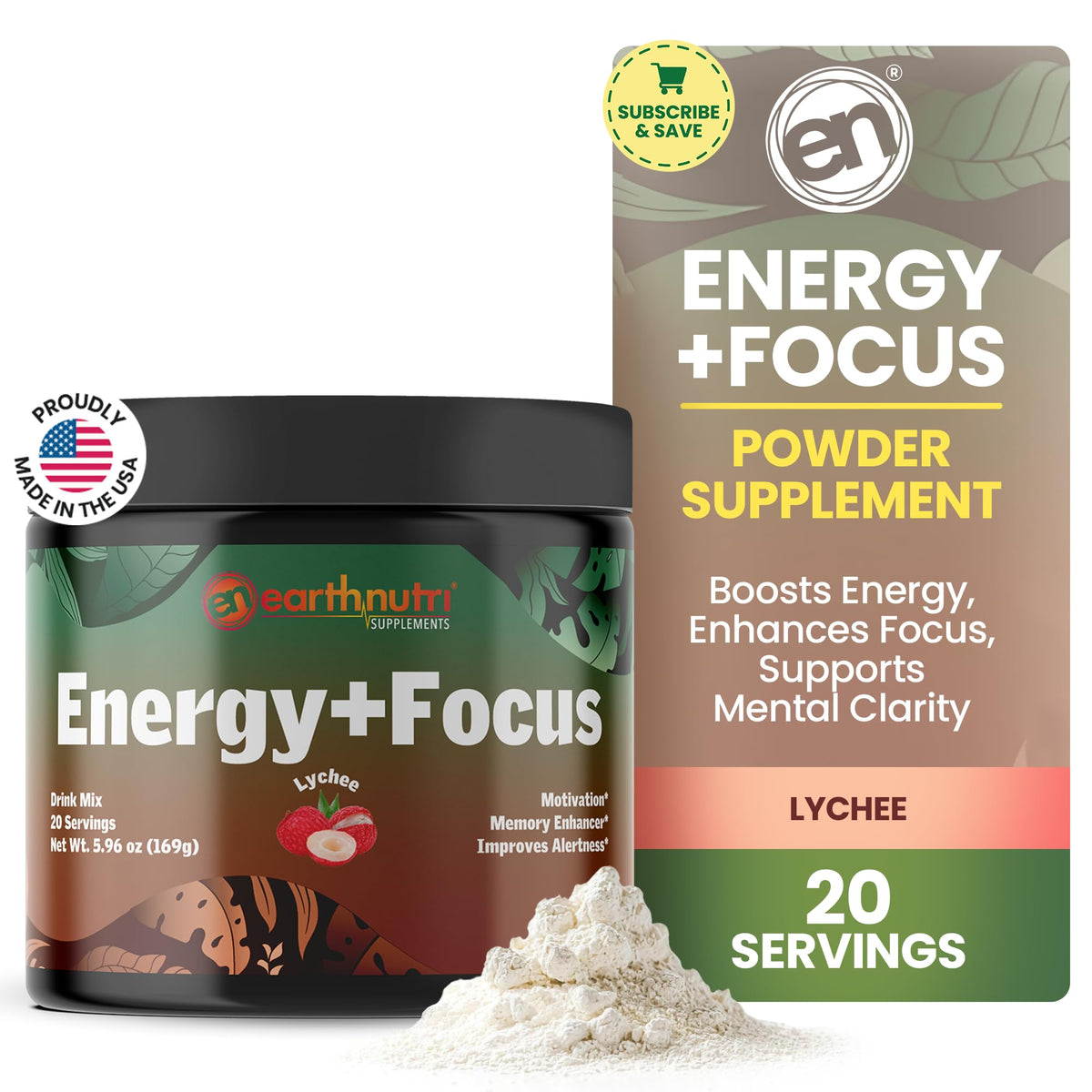 EarthNutri Energy + Focus Powder - 20 Servings