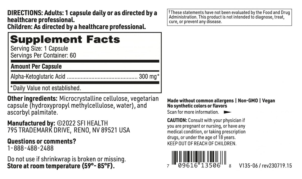 SFI Health Klaire Labs Alpha-Ketoglutaric Acid - 60 Vegetarian Capsules - image 5