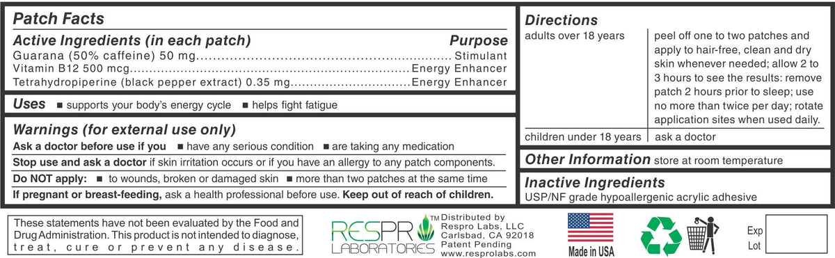 Respro Laboratories New Energy Patch with B12 & Guarana - 24 Patches - image 2
