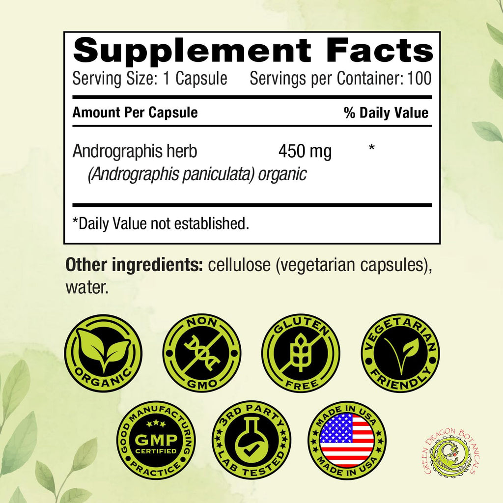 Green Dragon Botanicals Andrographis 450 mg - 100 Vegetarian Capsules - image 5