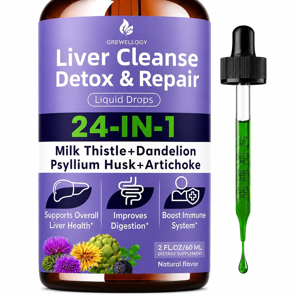 Grewellogy Liver Cleanse Detox & Repair Drops 1000mg Milk Thistle - 2 Fl Oz