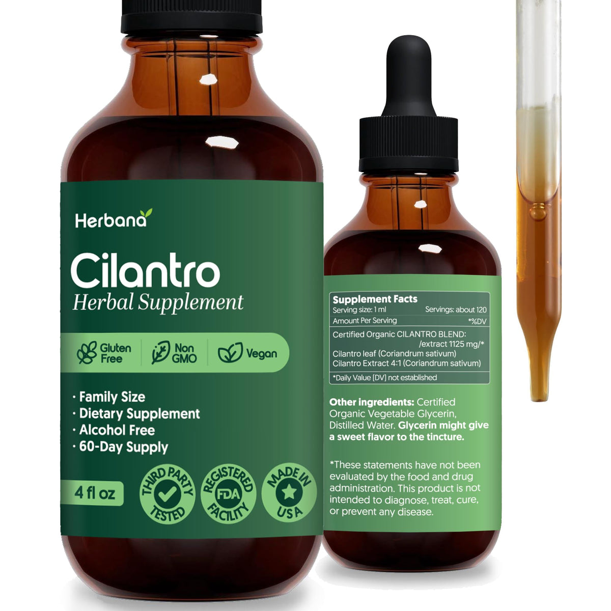 HERBANA MANUFACTURING Cilantro Leaf Liquid Extract Tincture - 4 FL OZ