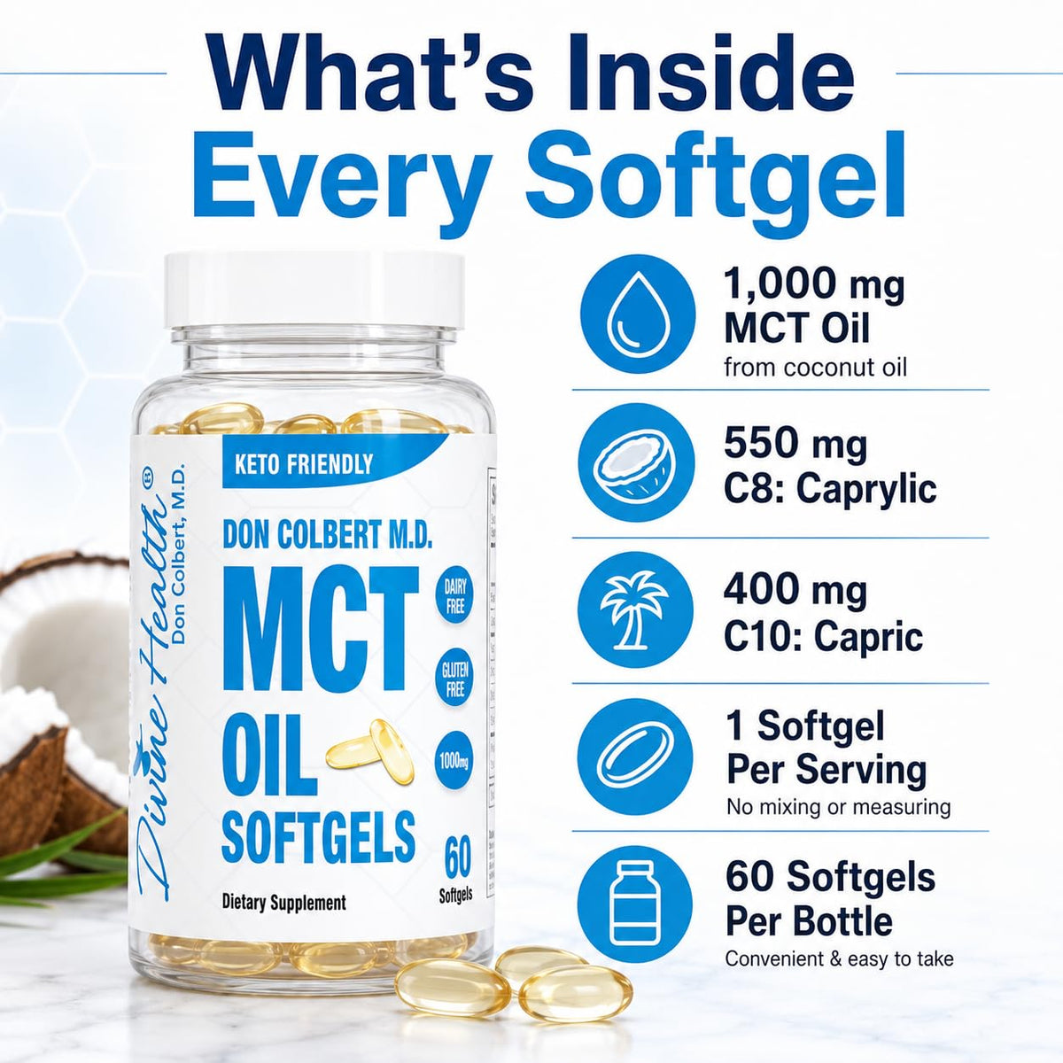 Divine Health Dr. Colbert MCT Oil 1000mg - 60 Softgels - image 3