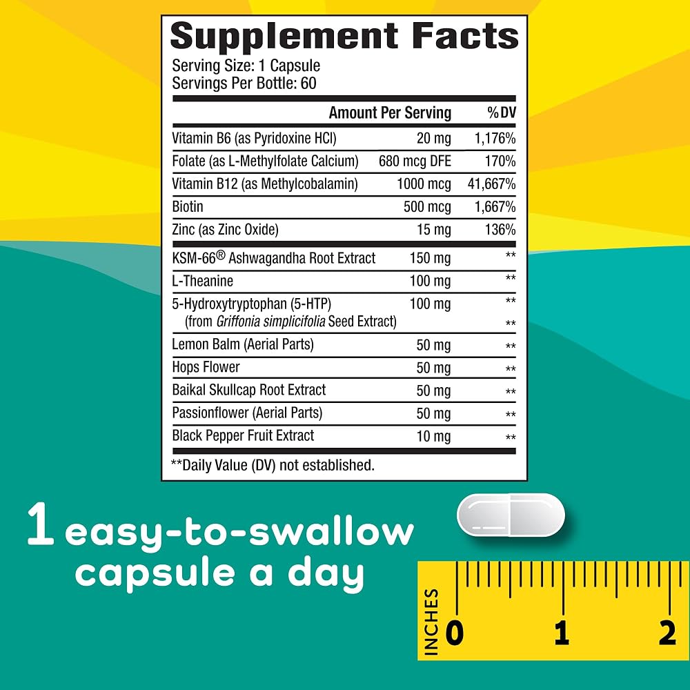 Calmable Stress Relief Aid for Teens Ashwagandha L-Theanine - 60 Capsules - image 2