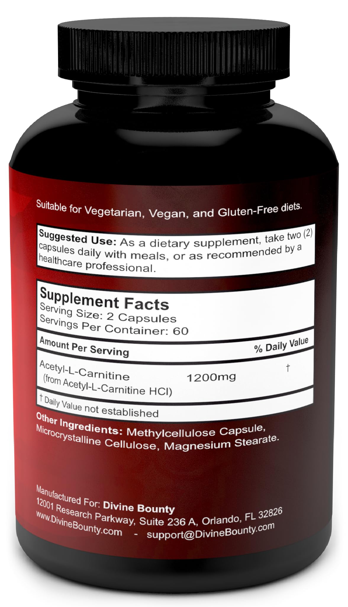 Divine Bounty Acetyl L-Carnitine 1200mg - 120 Capsules - image 2