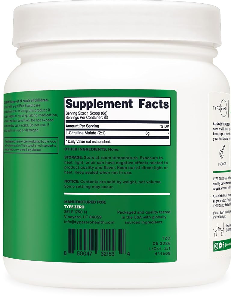Type Zero Clean L-Citrulline Malate 2:1 Powder - 500g - image 4