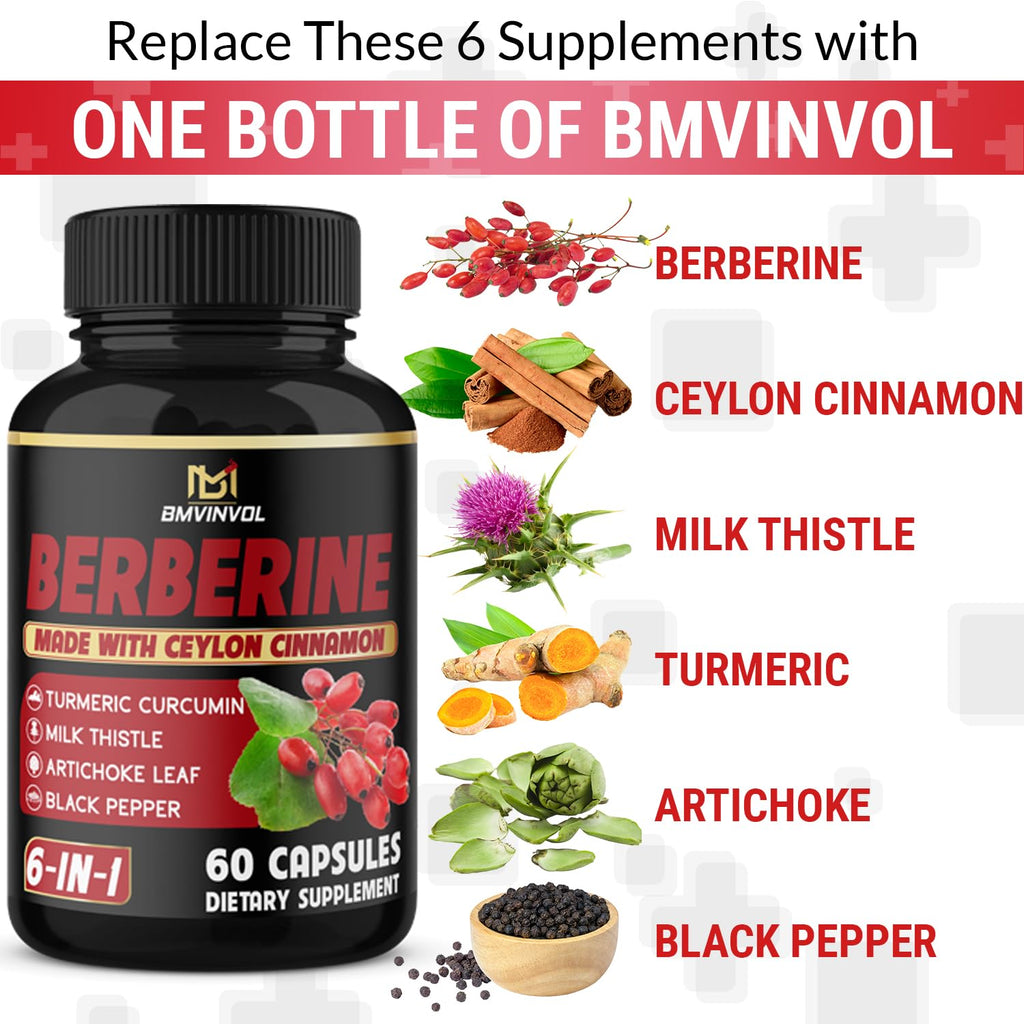 BMVINVOL Berberine Supplement with Turmeric & Milk Thistle - 180 Capsules - image 4