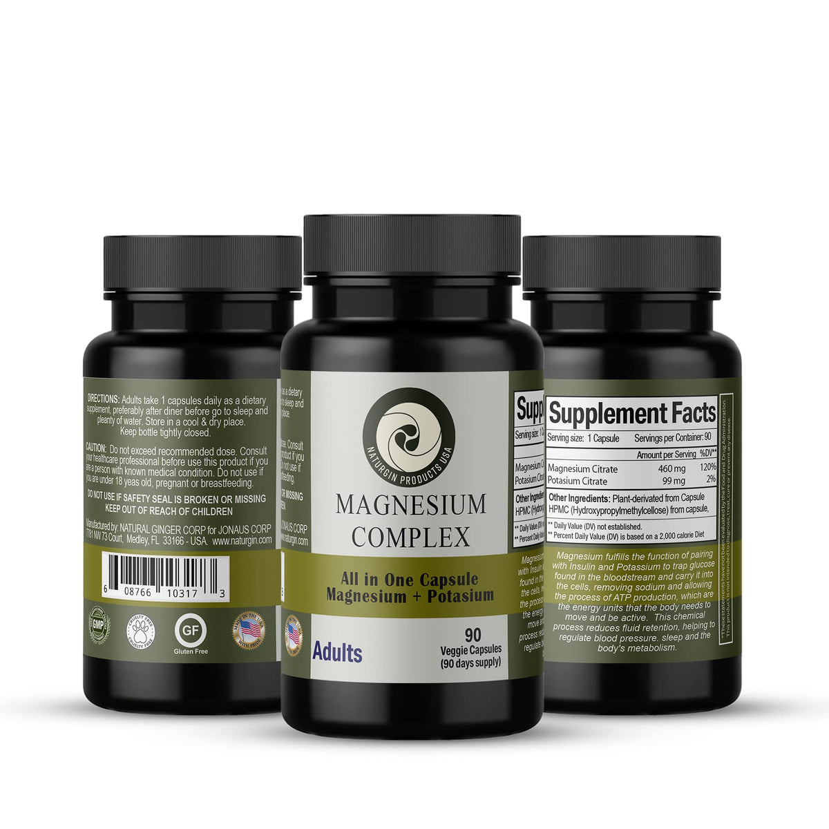 NATURGIN Magnesium Complex Citrate + Potassium - 90 Capsules