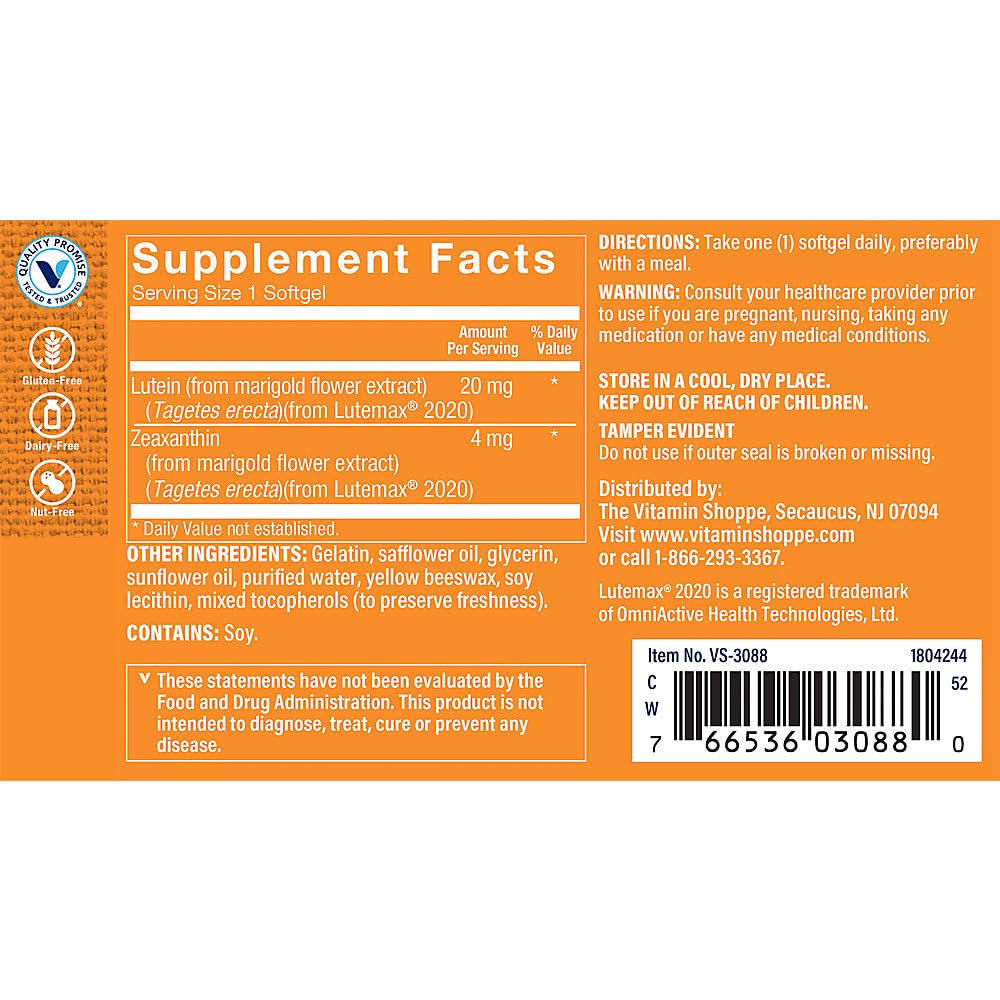 The Vitamin Shoppe Lutein 20 mg Eye Health Support - 120 Softgels - image 2