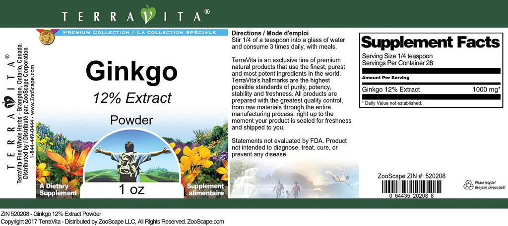 Terravita Ginkgo 12% Extract Powder - 1 oz - image 2