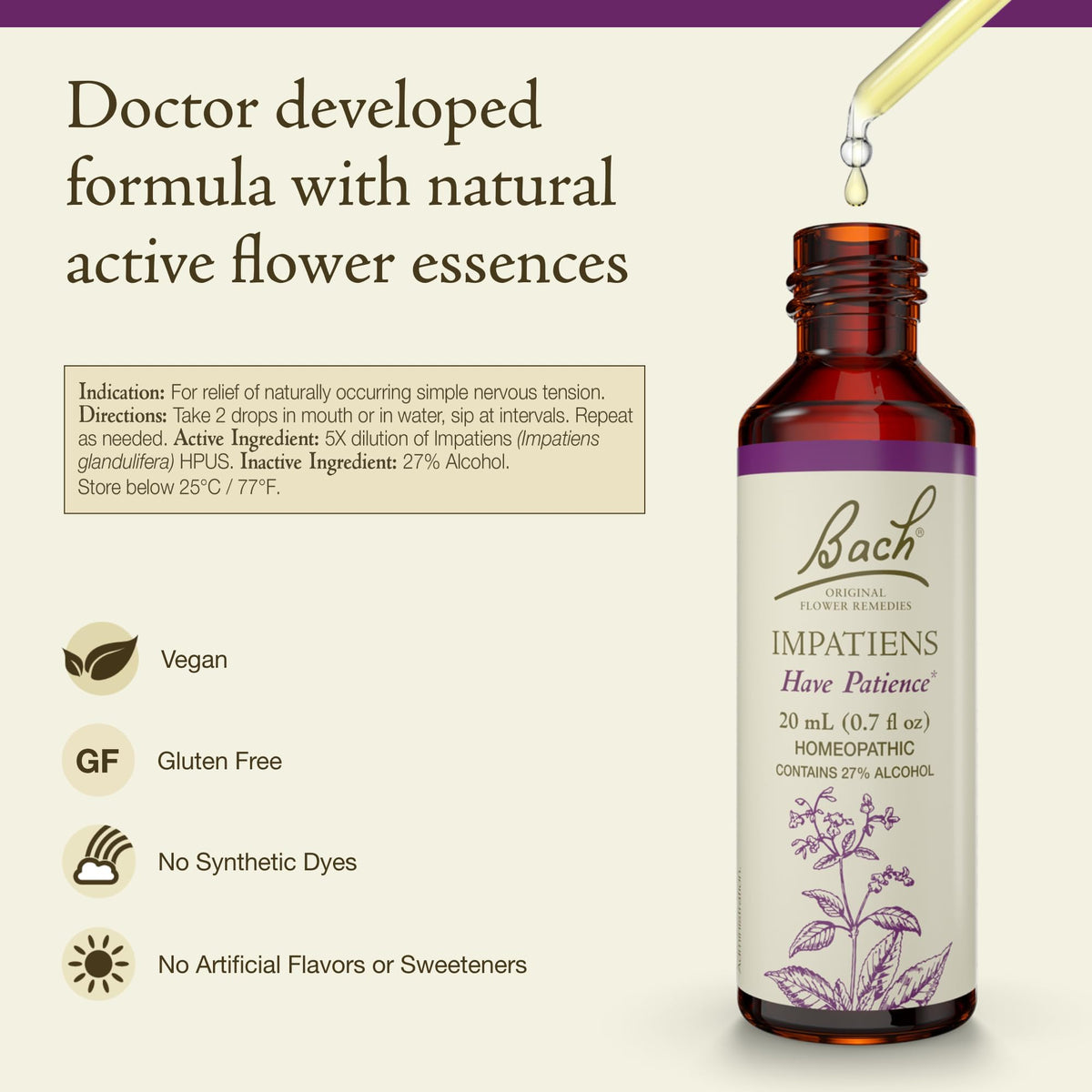 Bach Flower Remedies Impatiens for Patience - 20mL Dropper - image 2