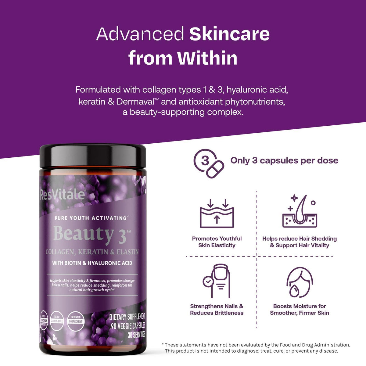 ResVitale Beauty 3 Skin Care Supplement - 90 Capsules - image 3