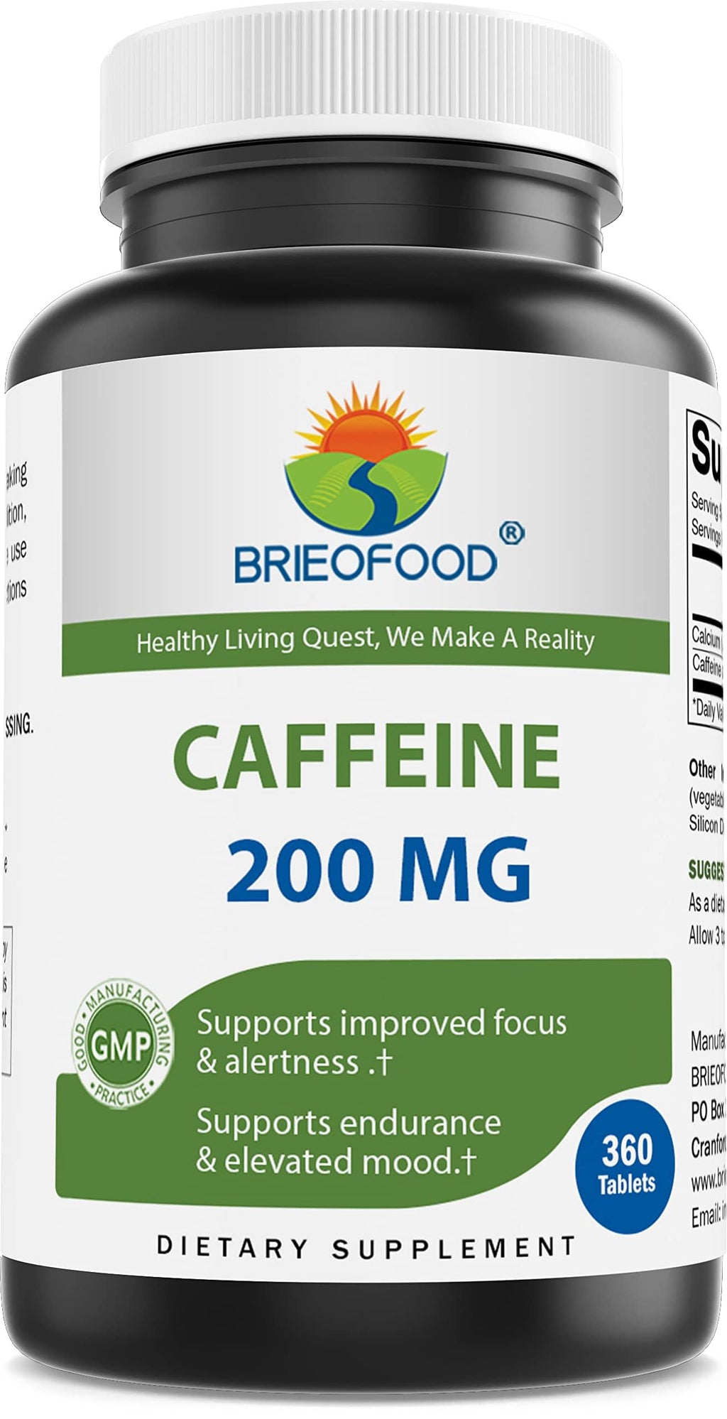 Brieofood Caffeine Pills 200mg - 360 Tablets