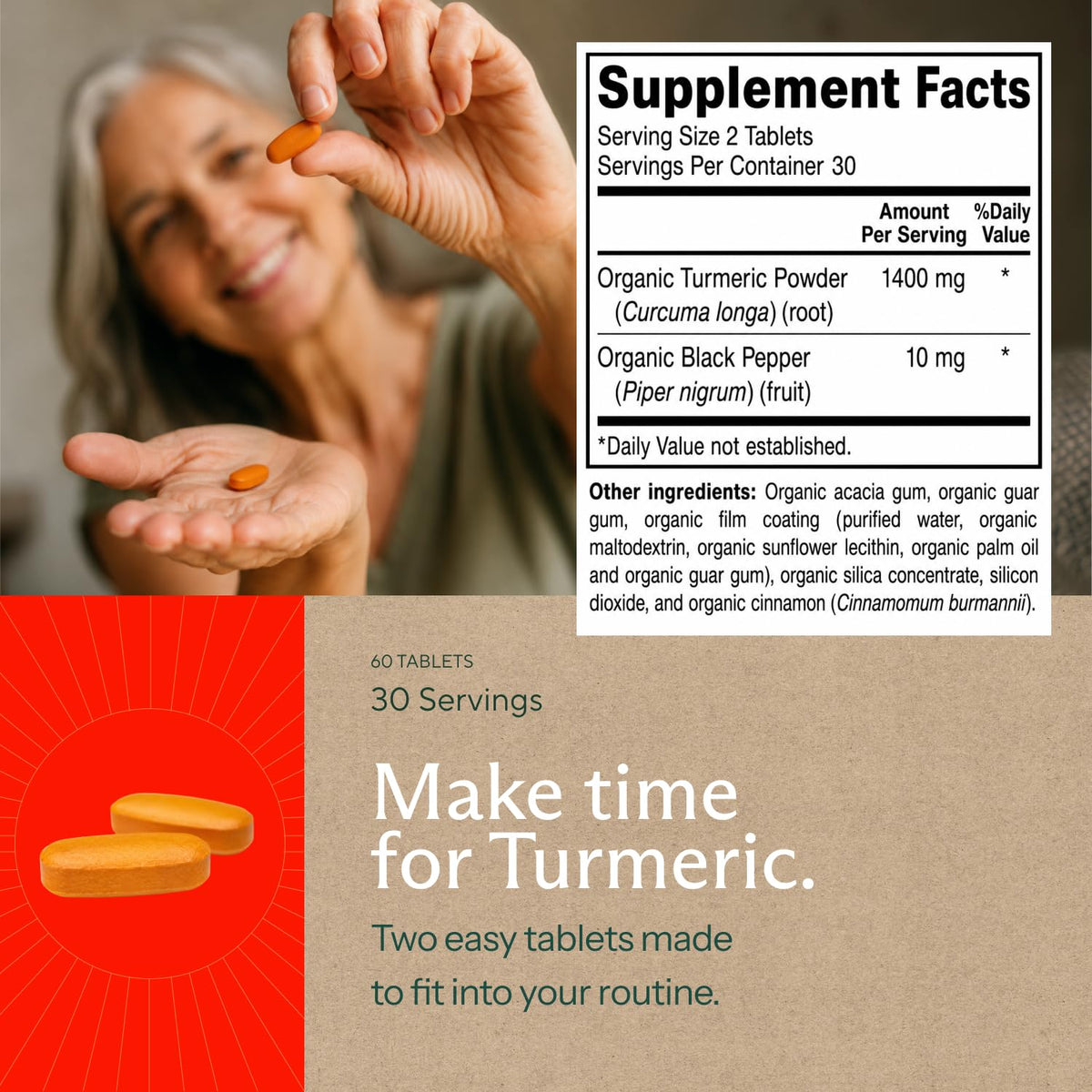 Sunergetic Organic Turmeric Supplement Joint Support - 60 Tablets - image 4