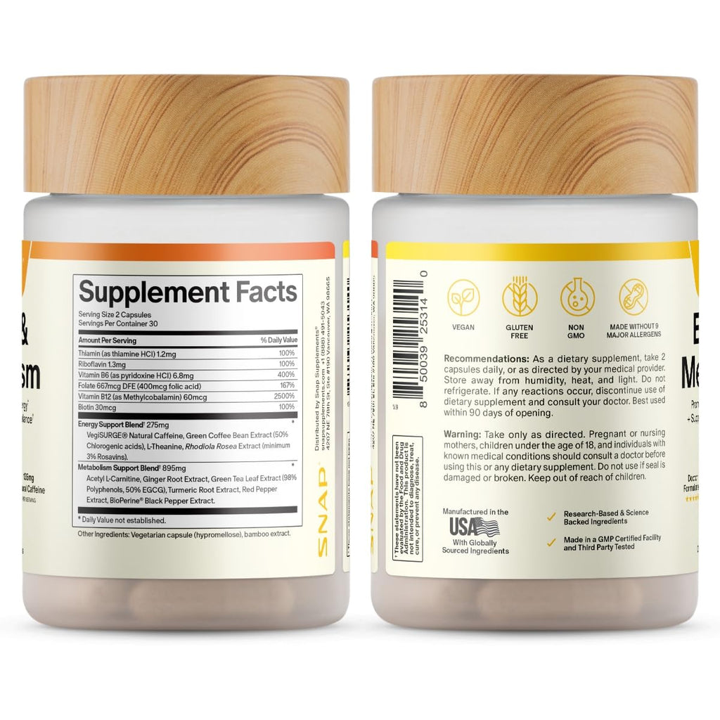 Snap Supplements Energy & Metabolism Adaptogenic Herbal Complex - 60 Capsules - image 9