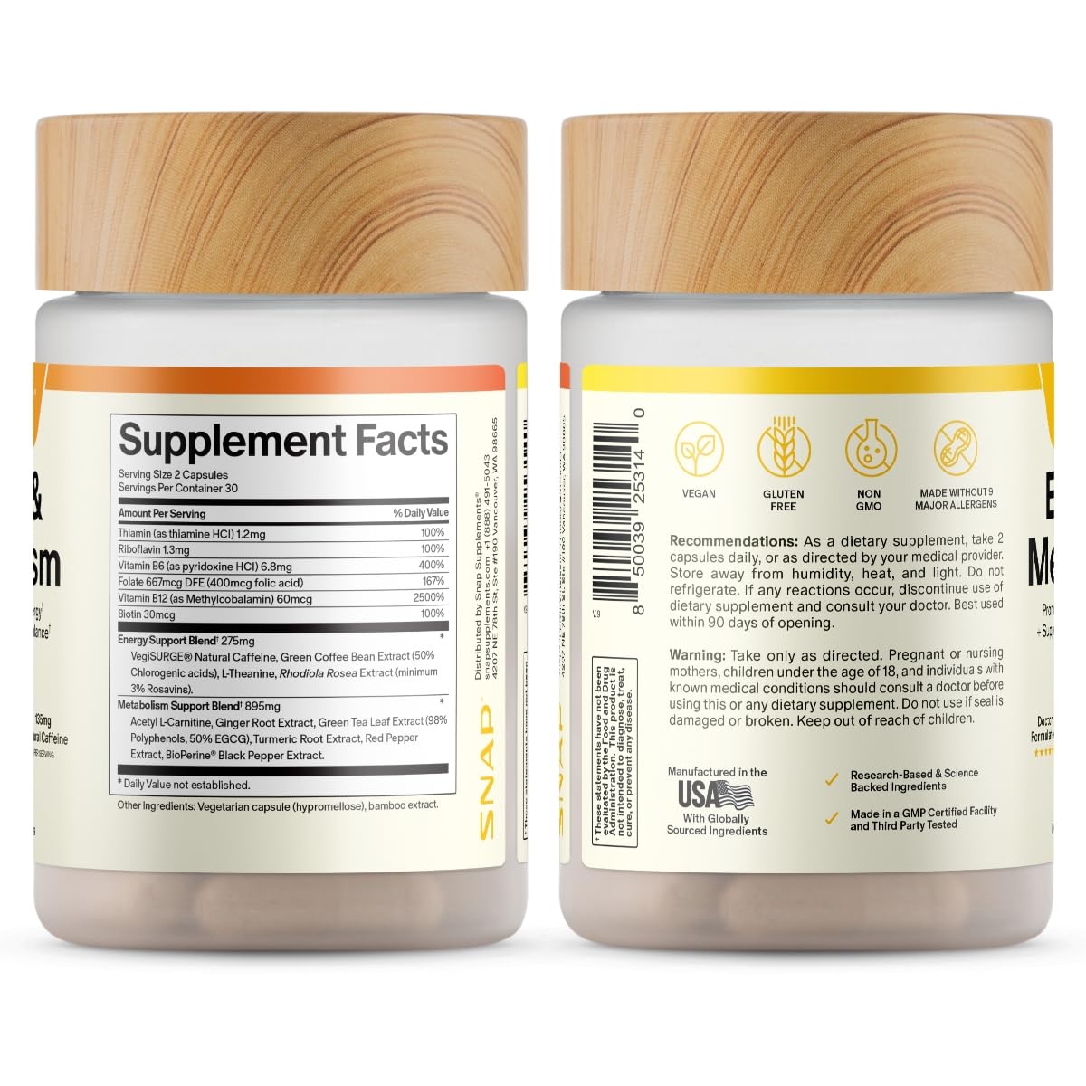 Snap Supplements Energy & Metabolism Adaptogenic Herbal Complex - 60 Capsules - image 9