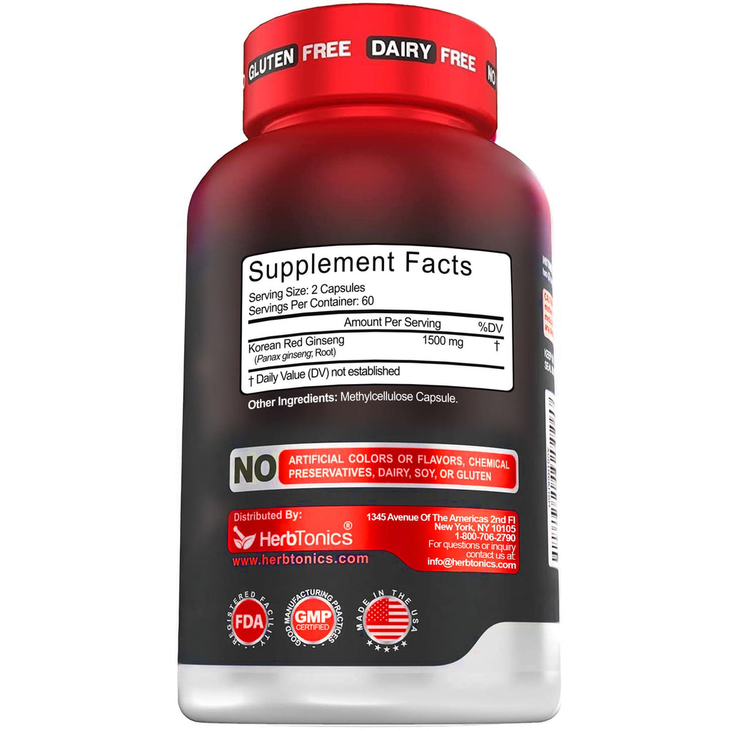 Herbtonics Korean Red Panax Ginseng 1500mg for Energy - 120 Vegan Capsules - image 12