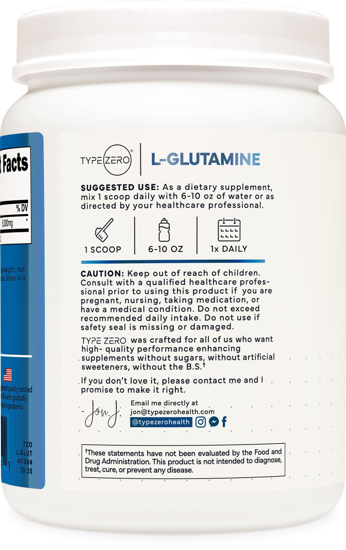 Type Zero L Glutamine Powder Supplement for Leaky Gut Health