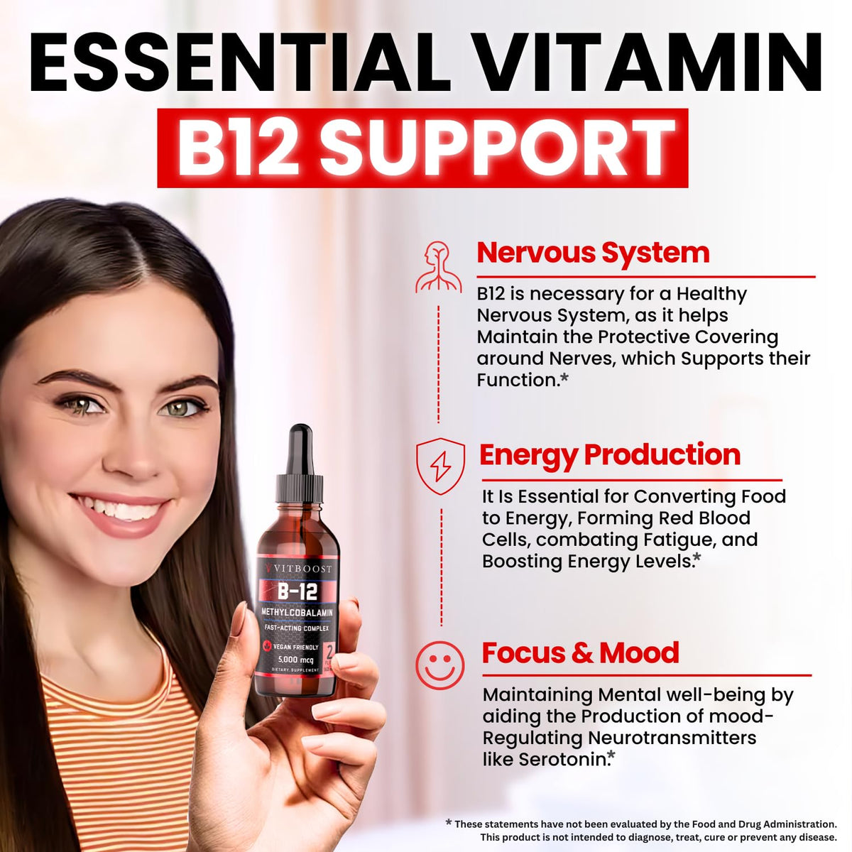 VITBOOST Vitamin B12 Liquid Drops 5000 mcg Energy Support - 60 Servings - image 4