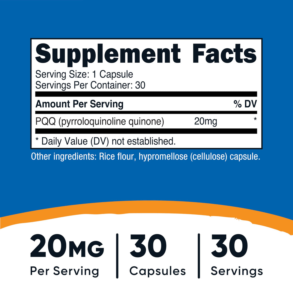 Nutricost PQQ (Pyrroloquinoline Quinone) Capsules 20mg - Veggie