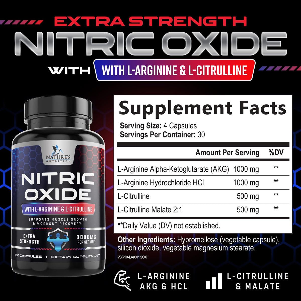 Nature's Nutrition Nitric Oxide Booster Extra Strength - 3X Strength