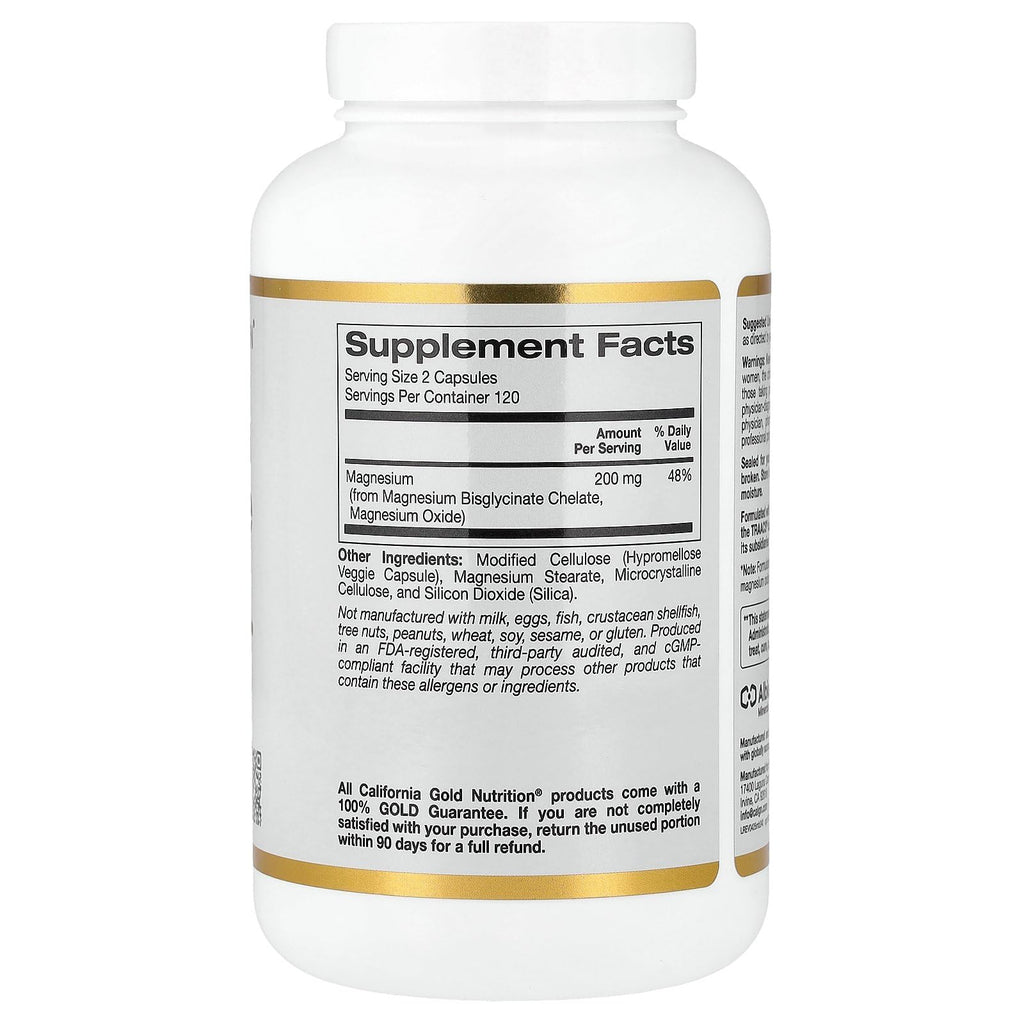 California Gold Nutrition Magnesium Bisglycinate - 240 Vegetarian Capsules - image 2