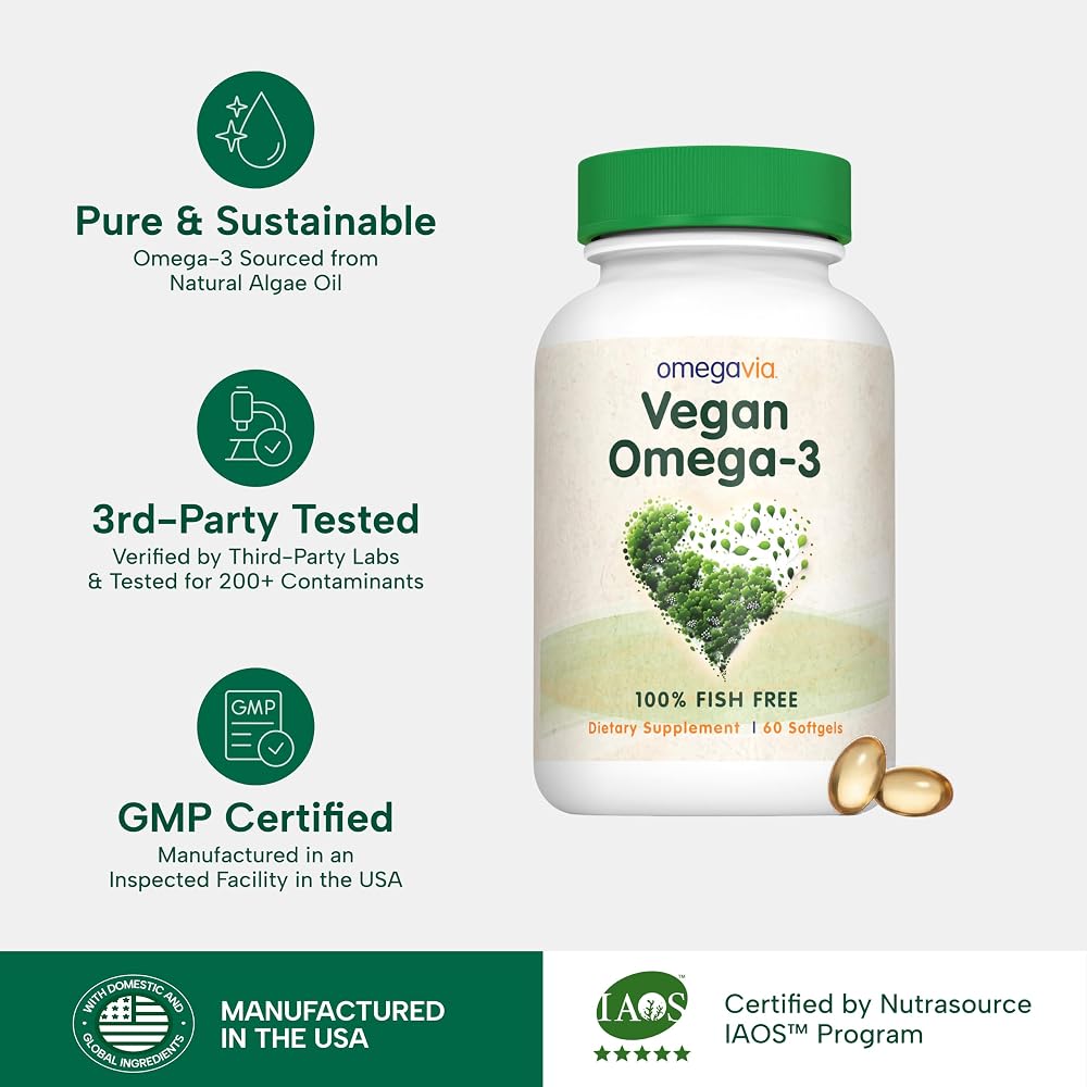 OmegaVia Vegan Omega 3 Algae Oil 300mg DHA - 60 Softgels - image 4