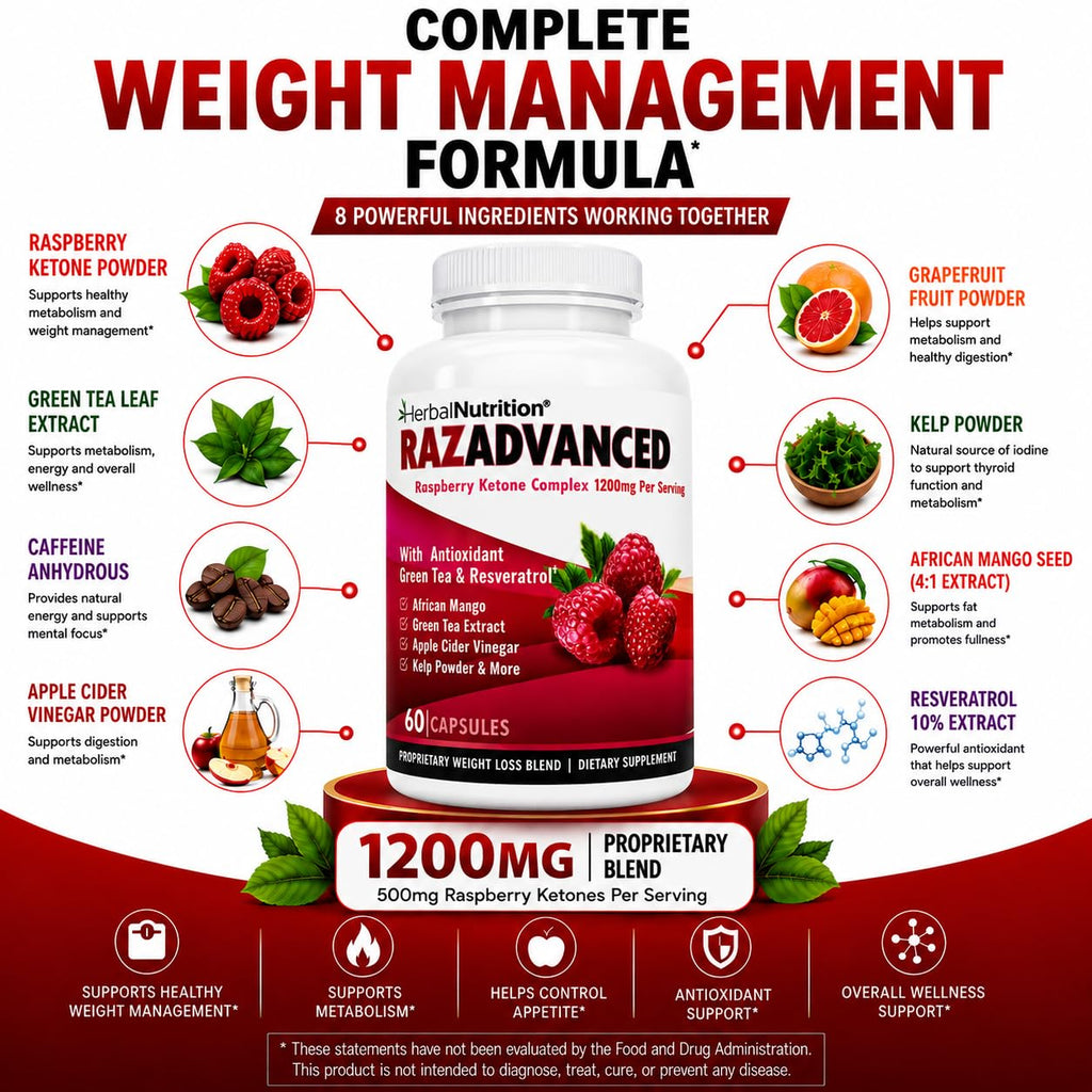 Herbal Nutrition Raspberry Ketones Complex Weight Management - 120 Capsules - image 3