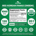 Zazzee USDA Organic Red Korean Panax Ginseng 20:1 Extract - 120 Capsules - image 3