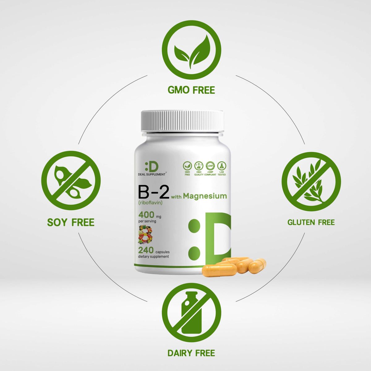 Deal Supplement Vitamin B2 400mg with Magnesium Glycinate - 240 Capsules - image 3