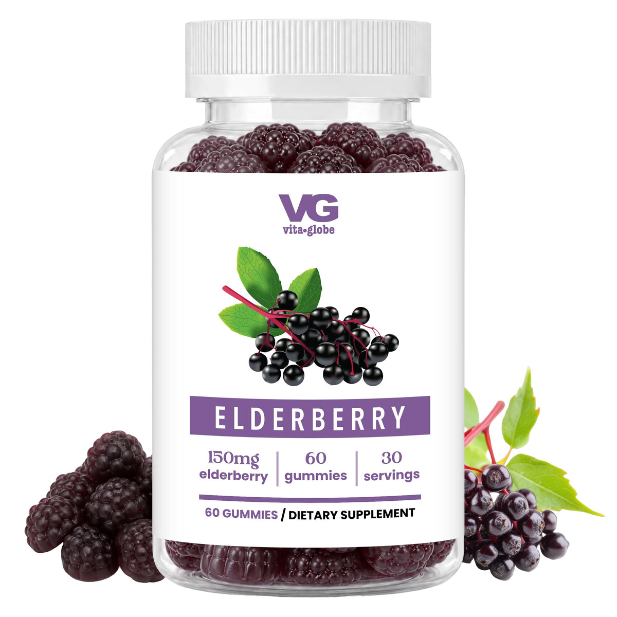 VITA GLOBE Elderberry Gummies with Vitamin C & Zinc - 60 Gummies