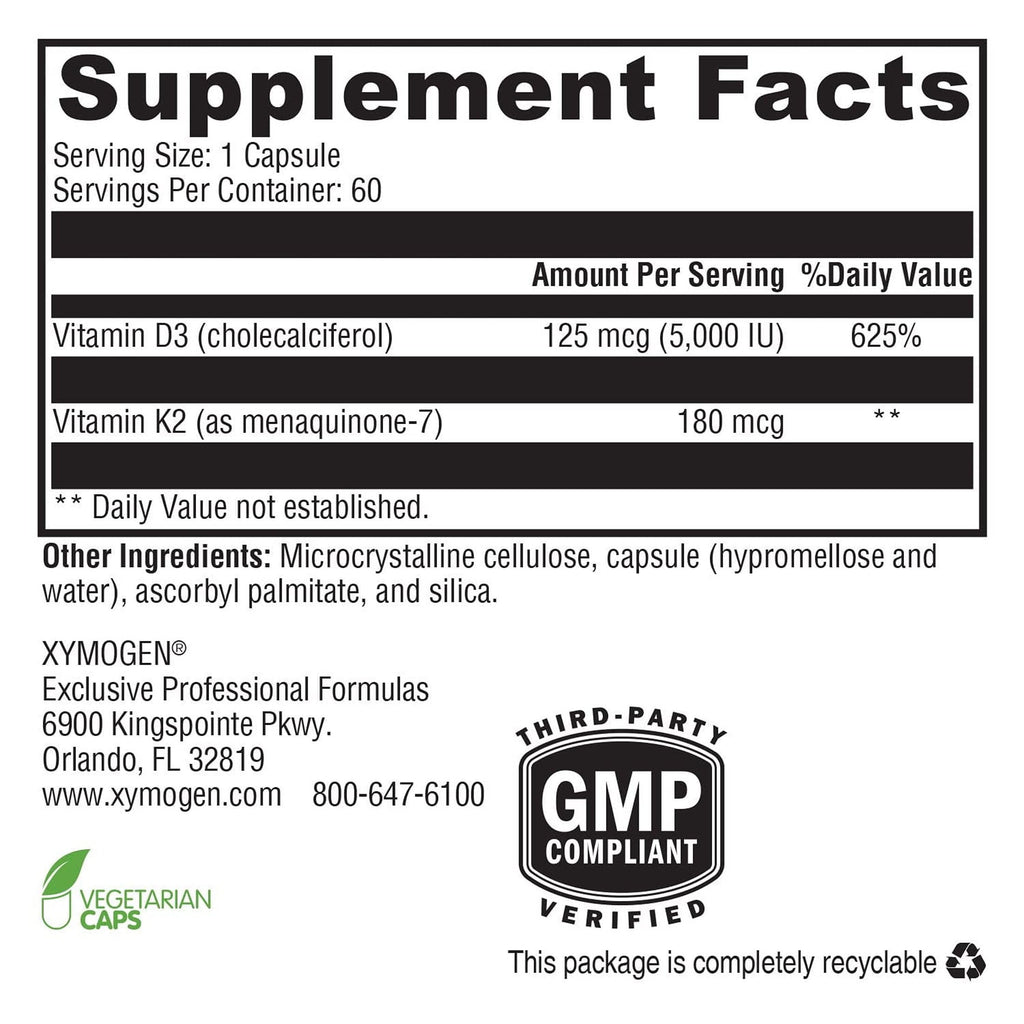 XYMOGEN K2-D3 Max Vitamin D3 & K2 - 60 Capsules - image 2