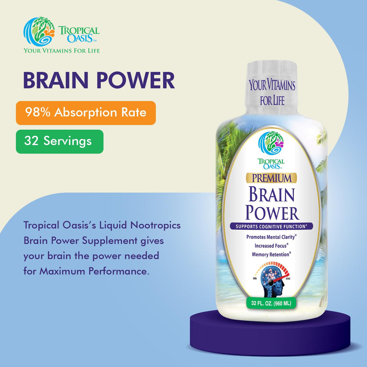 Tropical Oasis Brain Power Liquid Nootropic - 32 Fl Oz - image 6