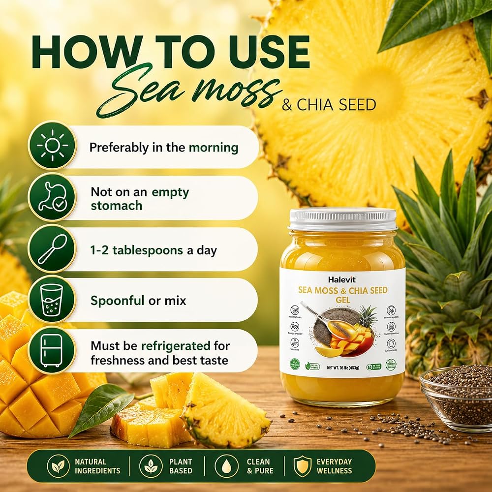 Halevit Sea Moss Gel with Ground Chia Seeds, Sea Moss Gel Organic Raw