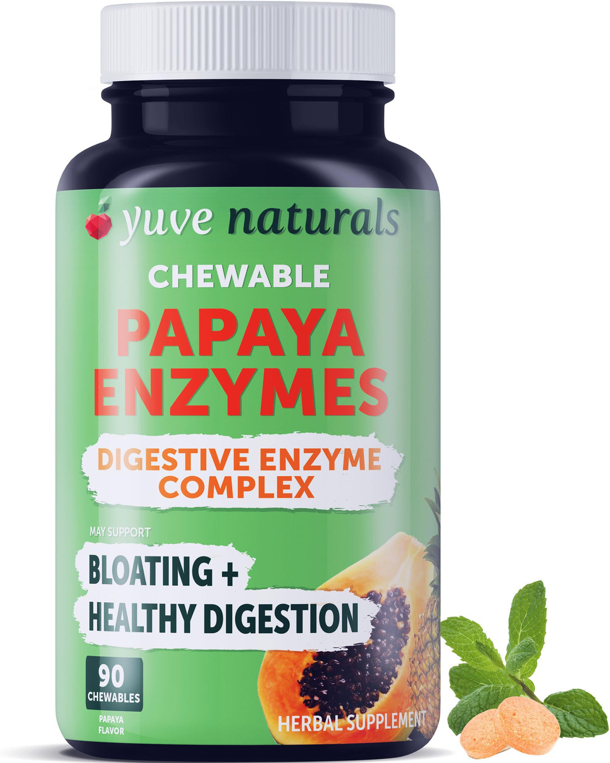Yuve Naturals Chewable Papaya Enzymes Digestive Complex - 90 Tablets