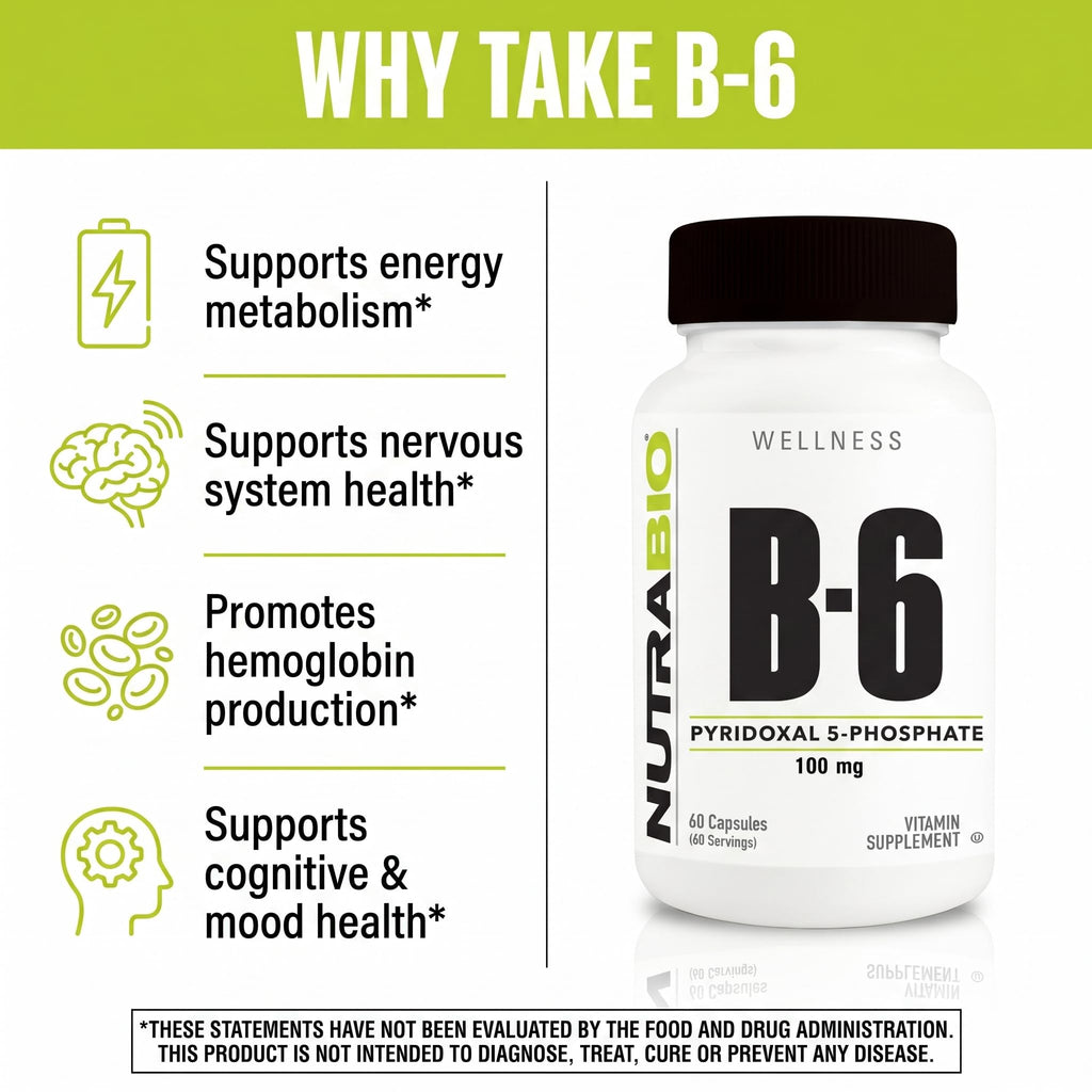 NutraBio Vitamin B6 P5P 100mg - 60 Vegetarian Capsules - image 3