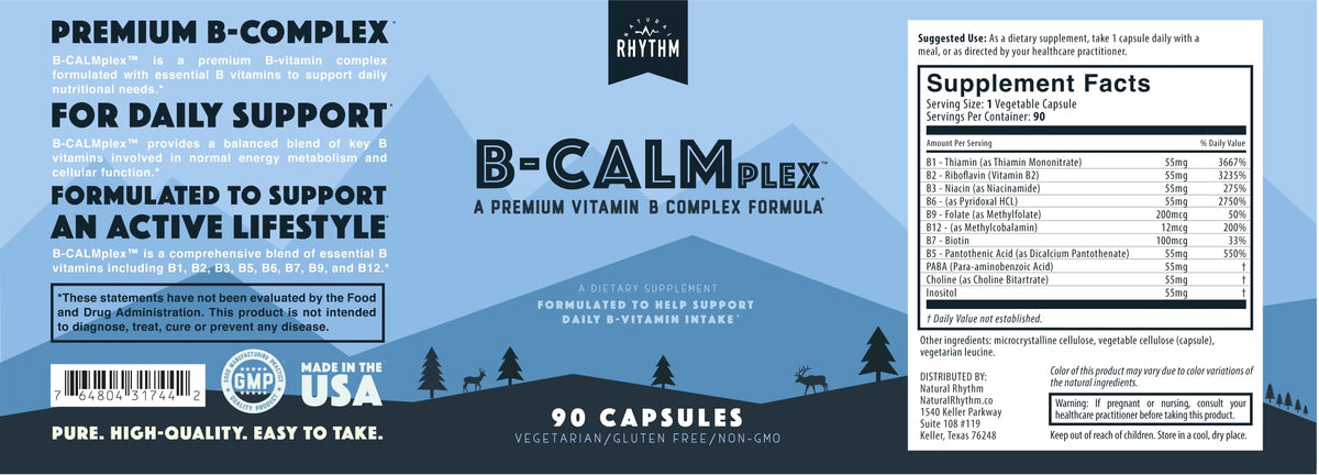 Natural Rhythm B-CALMplex B-Complex with Methylfolate & B12 - 90 Capsules - image 6