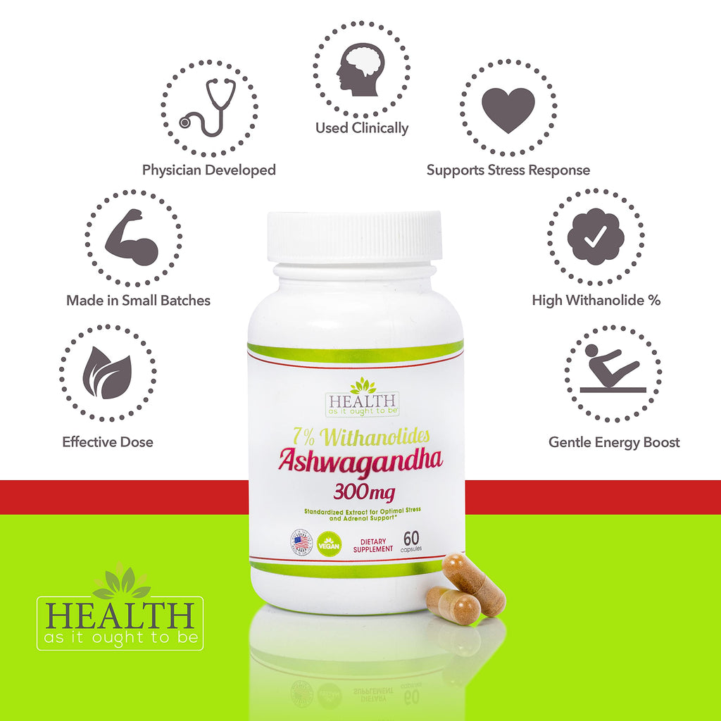 Health As It Ought To Be Ashwagandha 7% 300mg Adaptogen - 60 Capsules - image 3