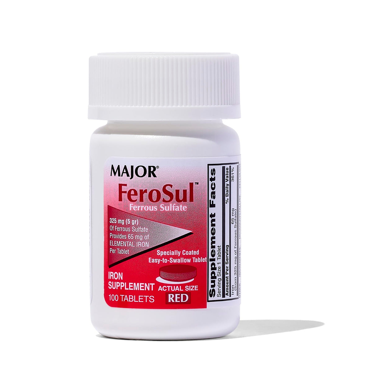 MAJOR Ferosul Ferrous Sulfate 325mg Iron Supplement - 100 Tablets
