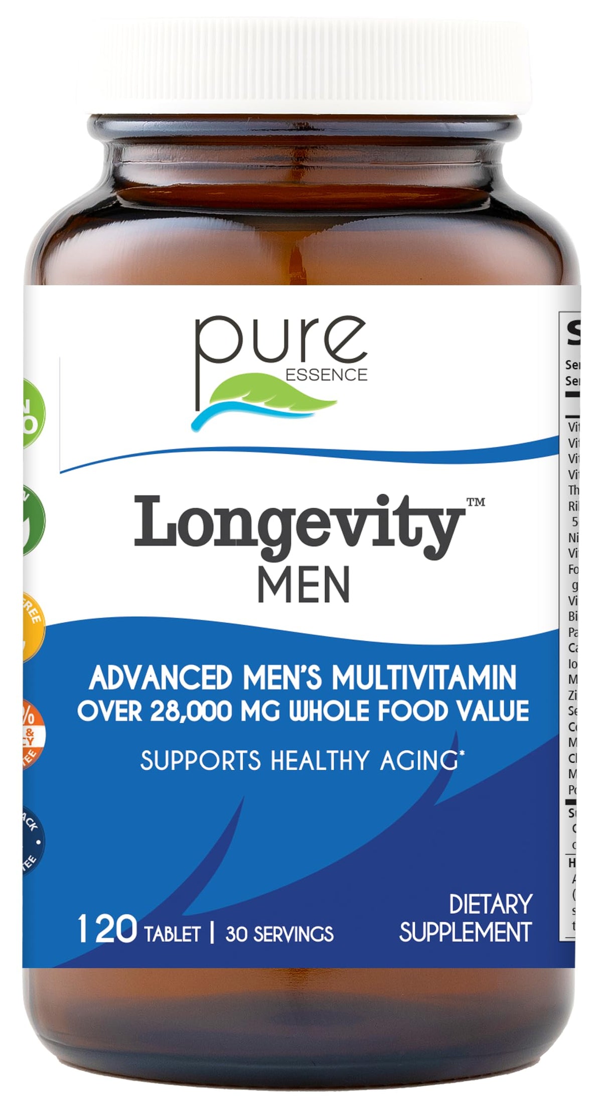 PURE ESSENCE LABS Longevity Multivitamin for Men Over 40 - 120 Tablets