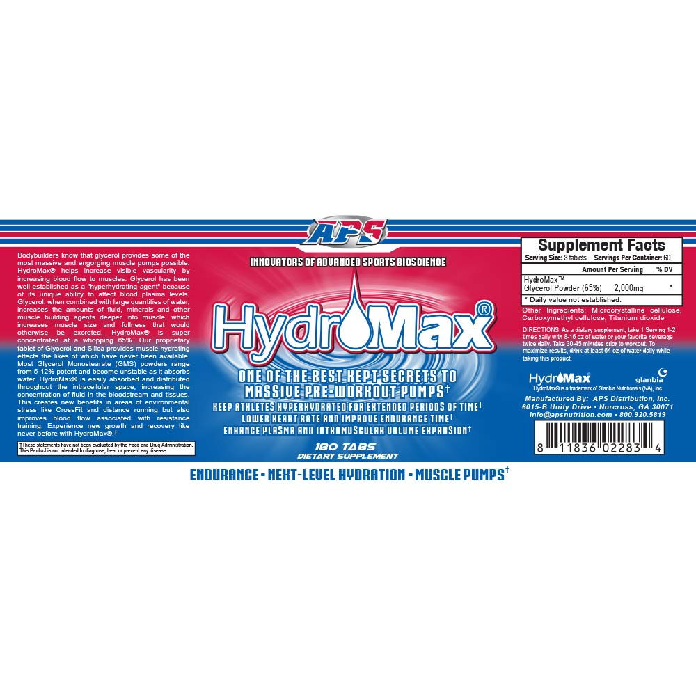 APS Nutrition HydroMax Glycerol Supplement - 180 Tablets - image 2