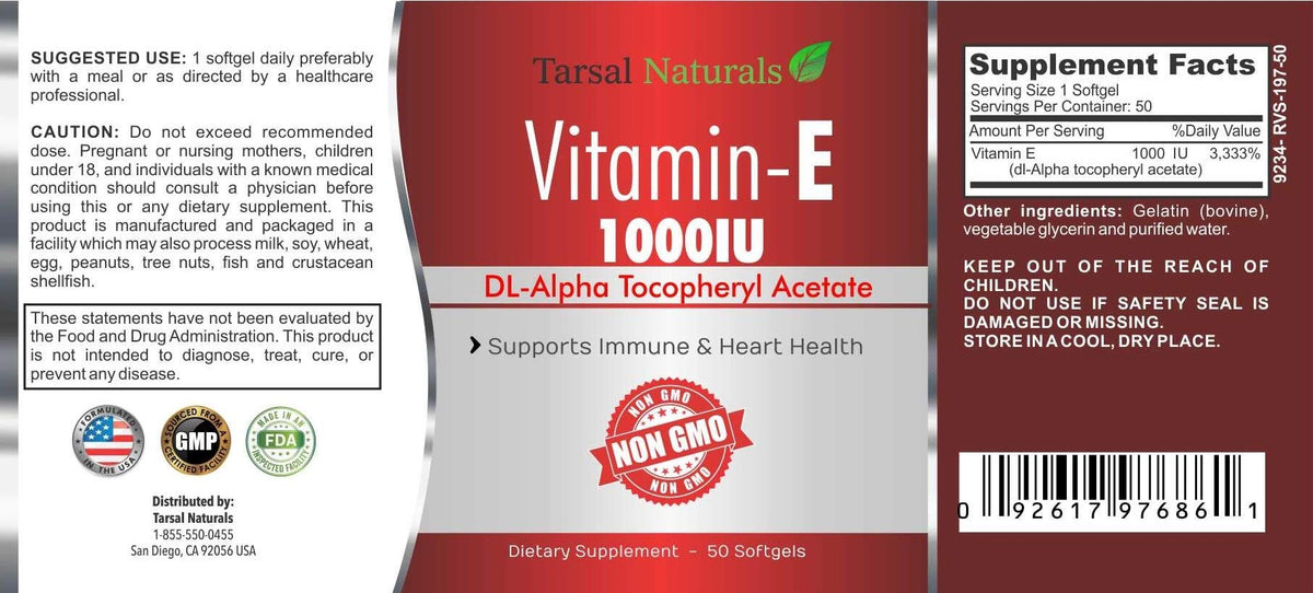 Tarsal Naturals Vitamin E 1000 IU - 50 Softgels - image 4