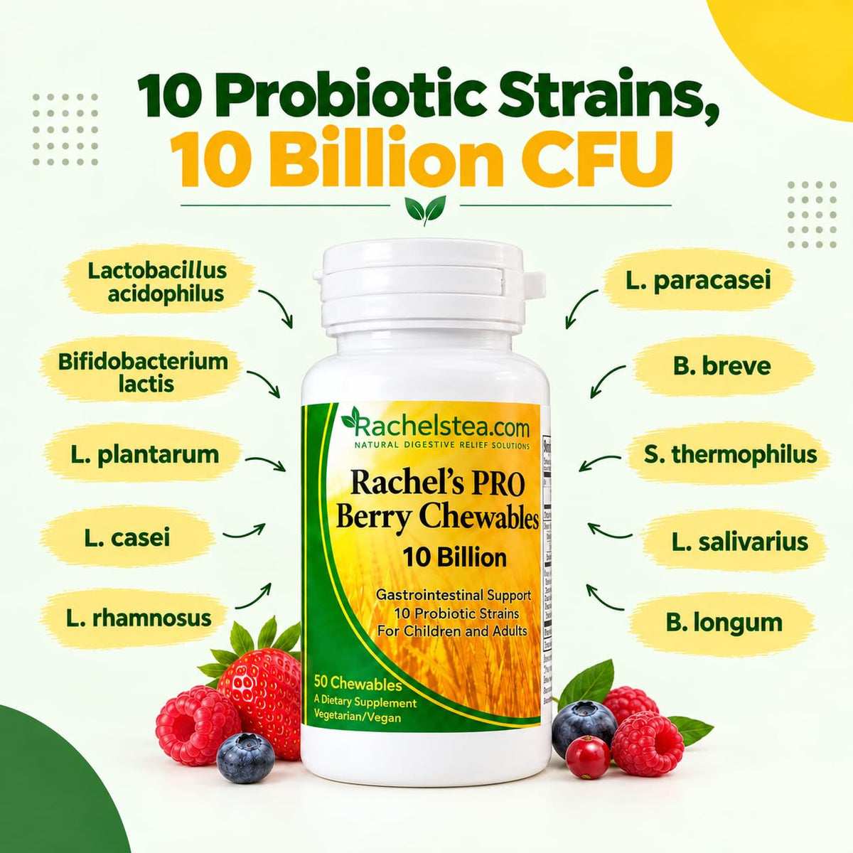 Rachel's PRO Berry Chewables Probiotic 10 Billion CFU - 50 Chewables - image 3