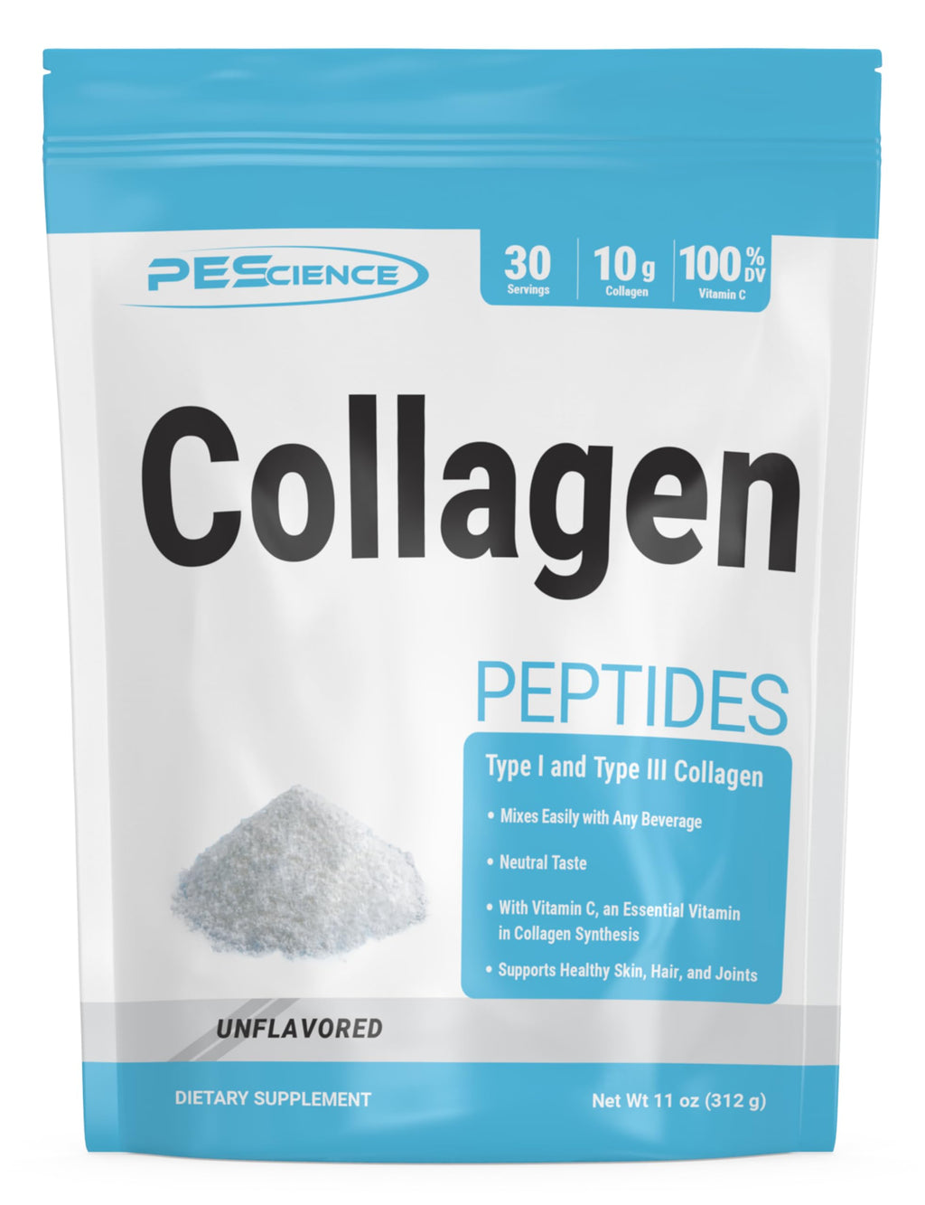 PEScience Collagen Peptides Powder Type I & III with Vitamin C - 11 oz