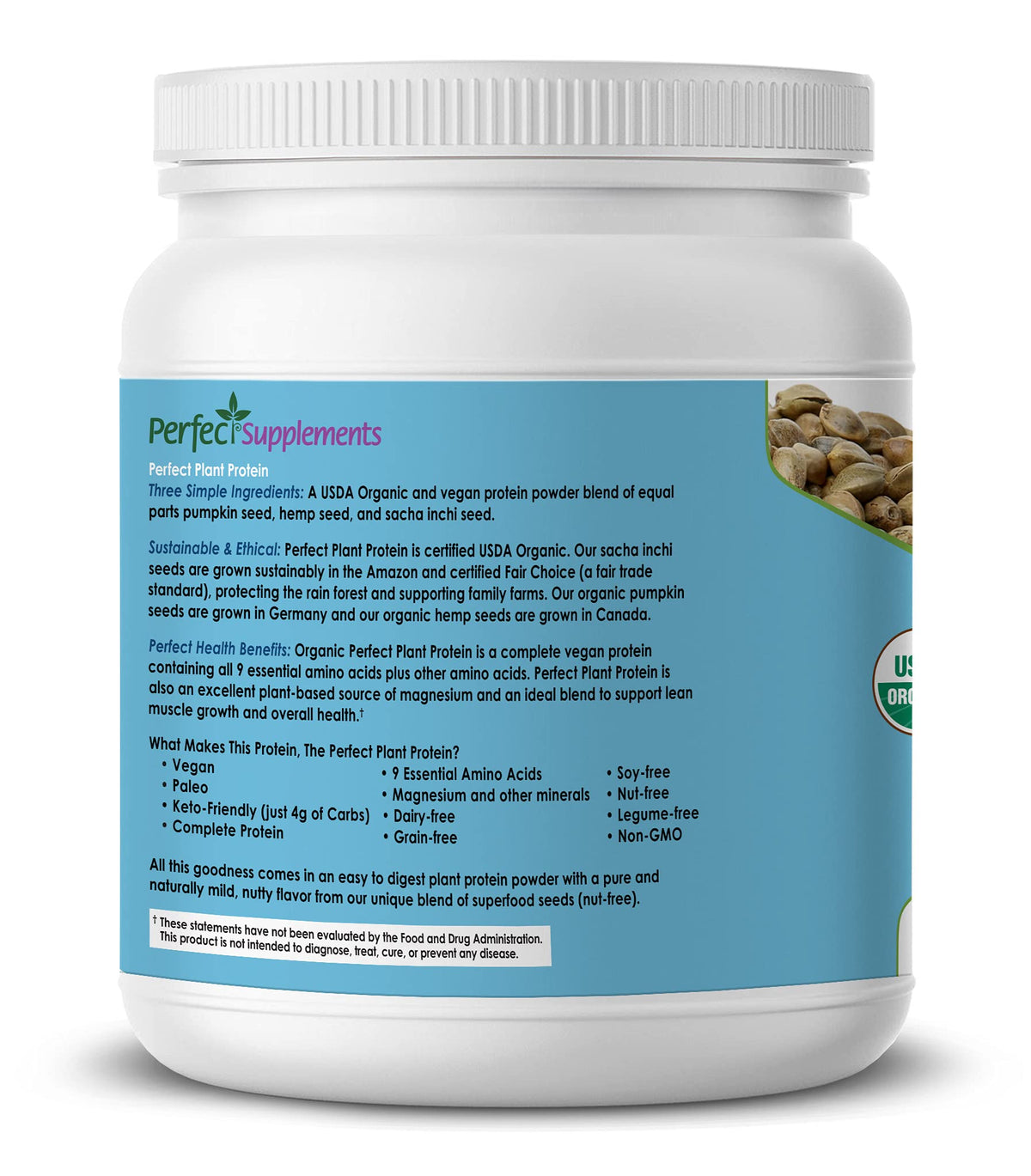 Perfect Supplements Plant Protein Powder Pumpkin Seed Hemp - 600g - image 3
