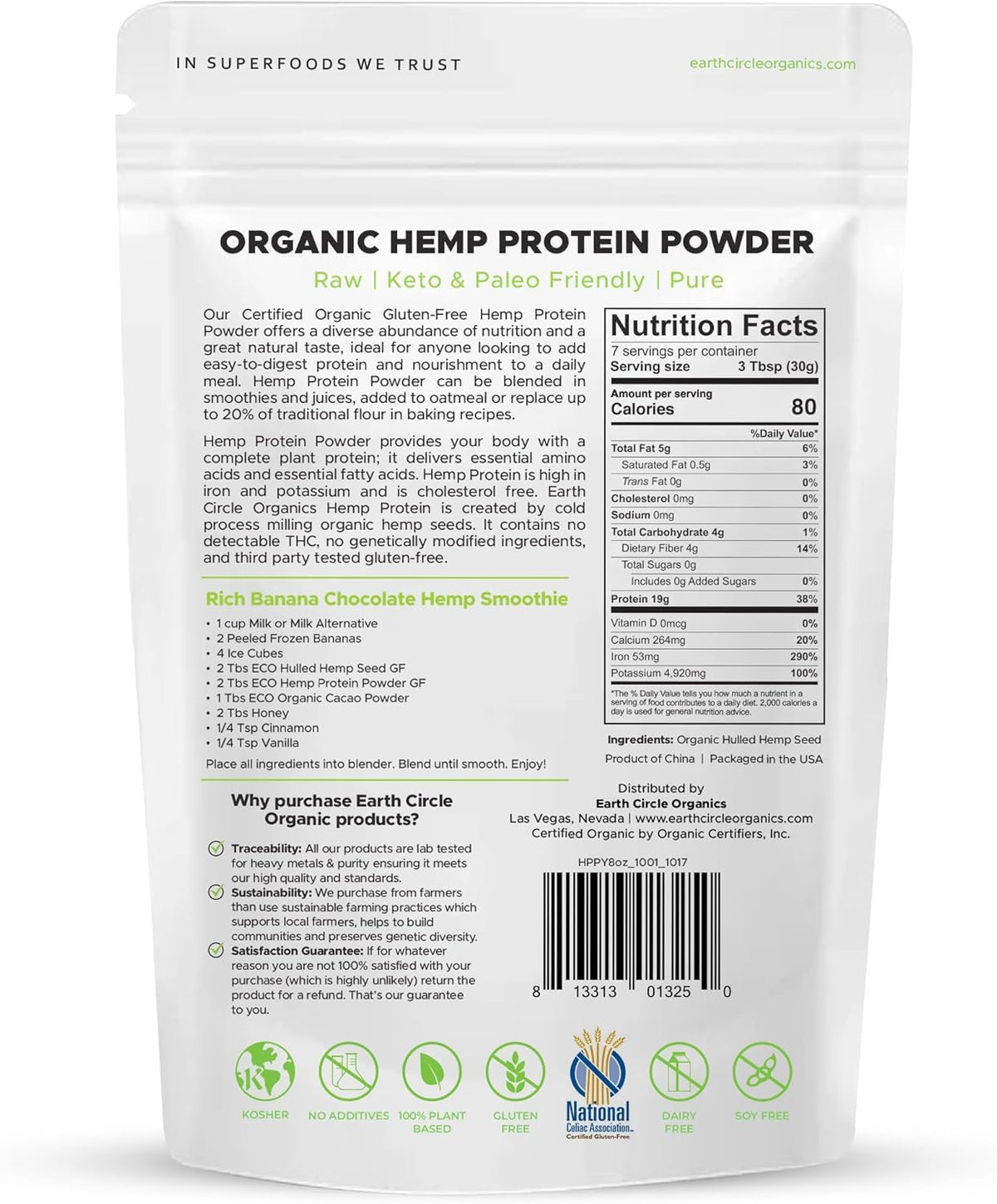 Earth Circle Organics Organic Hemp Protein Powder - 8 oz - image 2