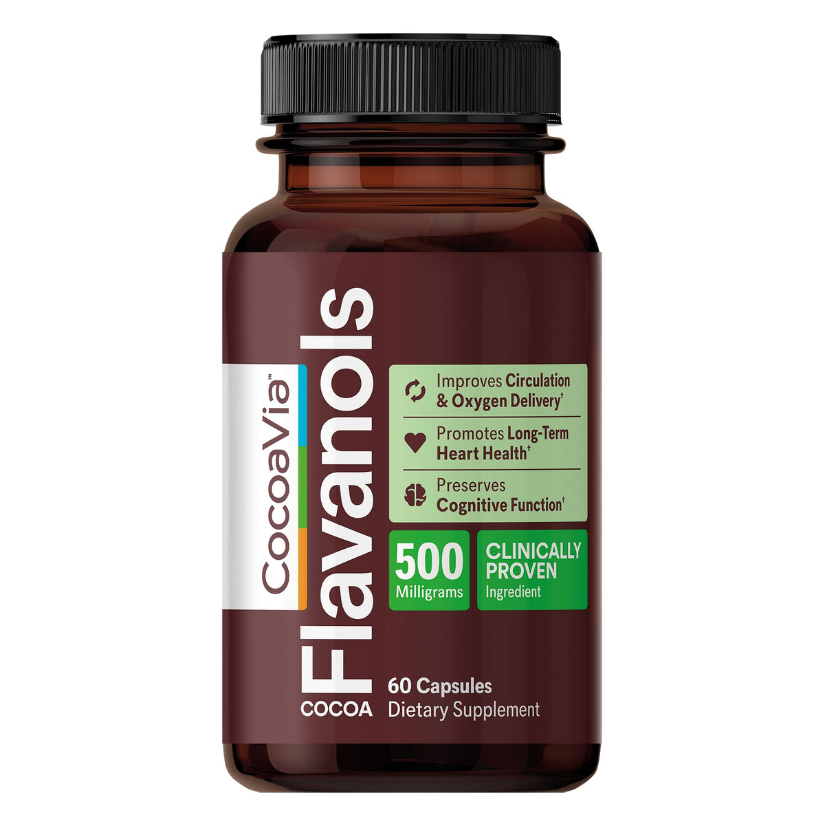 CocoaVia Heart & Brain Supplement Cocoa Flavanol Extract - 60 Capsules