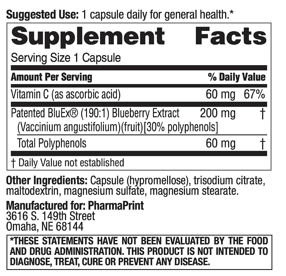 PharmaPrint BlueX 190:1 Blueberry Extract Capsules - 30 Count - image 4